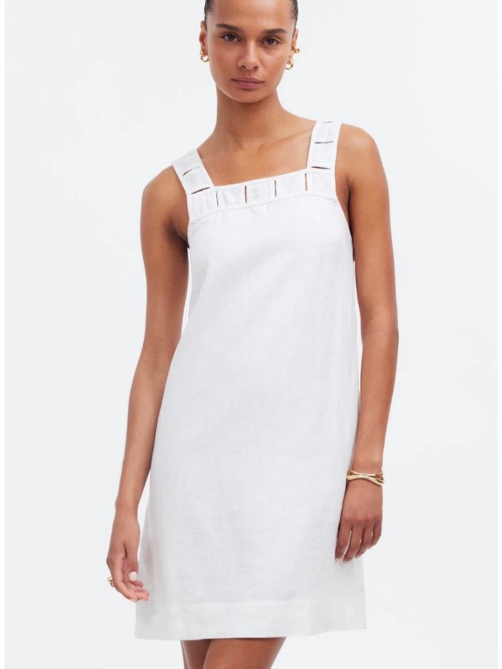 Madewell Embroidered Eyelet Square Neck Linen Tank Mini Dress White Sz 8